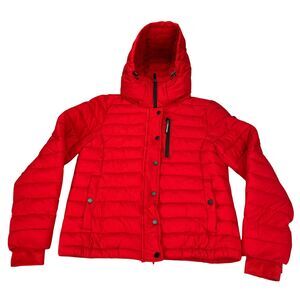 Bcbg Maxazria Quilted Puffer Jacket - Detachable Hood- Womens M Red Eco Friendly